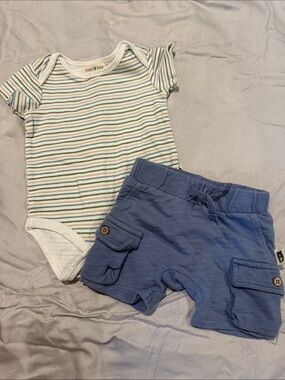 Rabbit + Bear organic cotton Blue Stripe Cotton Baby Matching Set - Blue & White